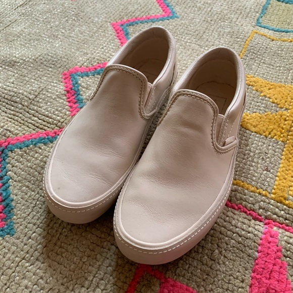 vans beige leather slip ons vans beige leather slip ons